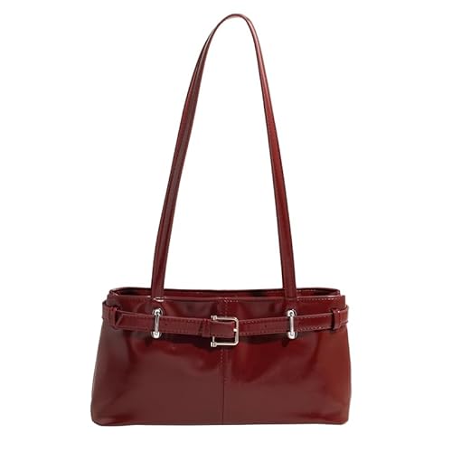 CRGANGZY Women PU -Umhängetasche Mode -Unterarm -Bag -Gürtel -Design Stilvoller Achselbeutel Reißverschluss Punk -Tragetasche im Freien Reisetasche (rot) von CRGANGZY