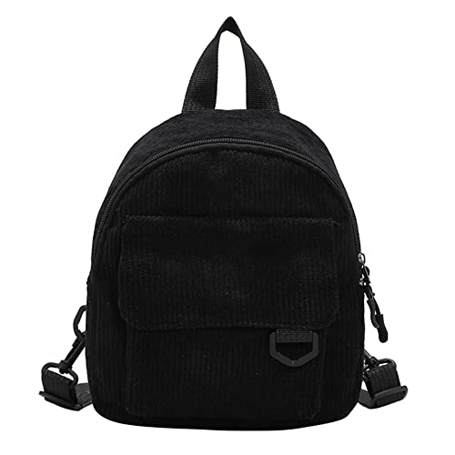 Damen-Rucksack, Cord, einfarbig, for Herbst und Winter, kleiner Reißverschluss, Schultasche, Schwarz von CRGANGZY