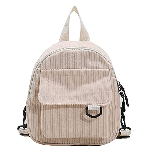 Damen-Rucksack, Cord, einfarbig, for Herbst und Winter, kleiner Reißverschluss, Schultasche, beige von CRGANGZY