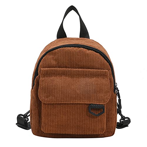 Damen-Rucksack, Cord, einfarbig, for Herbst und Winter, kleiner Reißverschluss, Schultasche, braun von CRGANGZY