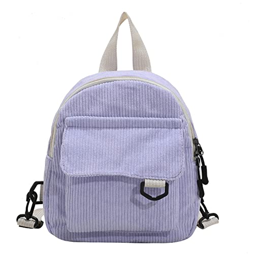 Damen-Rucksack, Cord, einfarbig, for Herbst und Winter, kleiner Reißverschluss, Schultasche, violett von CRGANGZY