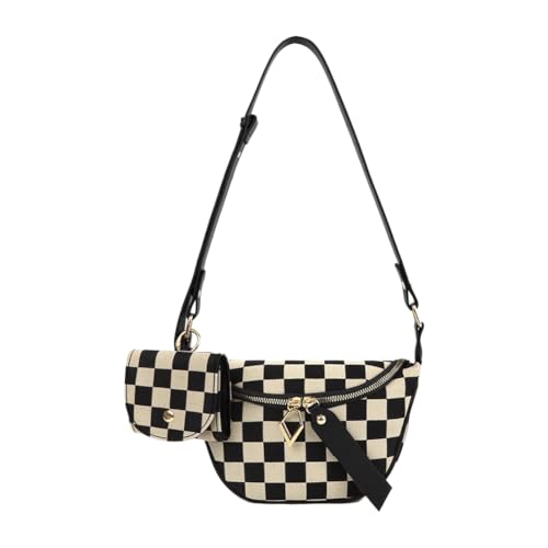 Frauen Mode karierte Brusttasche Canvas Crossbody Bag mit Münzbrieftasche (schwarz) von CRGANGZY