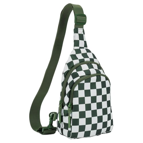 Karierte Schlingbeutel for Frauen Crossbody Chest Bag Daily Fanny Packs Geldbörse (grün) (Bohnengrün) von CRGANGZY