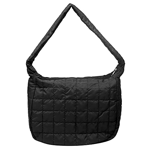 Leichte Tragetasche for Damen, gesteppte Baumwolle, leicht, gesteppt, gepolstert, Schultertasche, Gitter, Nylon, Unterarmtasche, Geldbörse, gesteppte Taschen, Geldbörsen, Schwarz von CRGANGZY