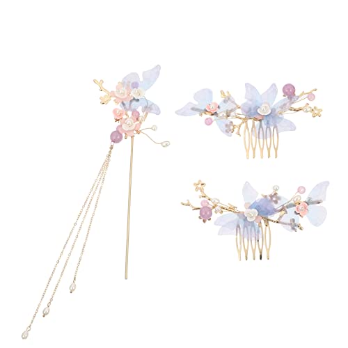 CRILSTYLEO Haarschmuck-set Mit Langer Quaste Traditionelle Kopfbedeckung Für Hanfu Haarnadeln Ohrringe Haarkamm 3-teilig von CRILSTYLEO
