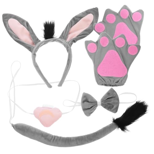 CRILSTYLEO 1Satz Eselkostüm Set Teiliges Tierkostümzubehör mit Kopfband Fliege und Handschuhen für Cosplay Halloween Kostümpartys und Themenveranstaltungen von CRILSTYLEO