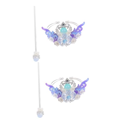 CRILSTYLEO 2 Sätze Hanfu Haarkrone Kopfschmuck chinesischer Haarstab chinesische Haarstäbchen Hanfu-Haarnadel Han-Element-Kopfschmuck Han Tiara Haarschmuck im chinesischen Stil Legierung Blue von CRILSTYLEO
