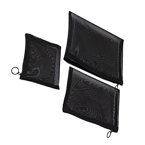 CRILSTYLEO 3 STK Make-up-Taschen aus Mesh Storage Pockets Storage Bags Kosmetiktaschen-Set Make up Organizer Box netzbeutel schminkbeutel Aktentaschen für unterwegs Federmäppchen Black von CRILSTYLEO