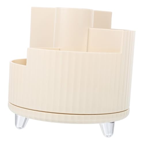 CRILSTYLEO Drehbarer Make-up Pinselhalter Kosmetik Organizer Mit Multi-grid Design Praktische Aufbewahrungsbox Für Schminke Bürobedarf Cremeweiß Für Schreibtisch Kosmetiktisch von CRILSTYLEO