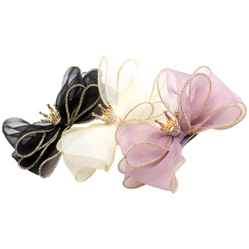 CRILSTYLEO 3-teilige Haarnadeln Aus Organzastoff Haarspange Mit Schleife Und Krone Kreativer Haarschmuck Party-haarspangen Haar-accessoires Für Kinder Und Mädchen von CRILSTYLEO