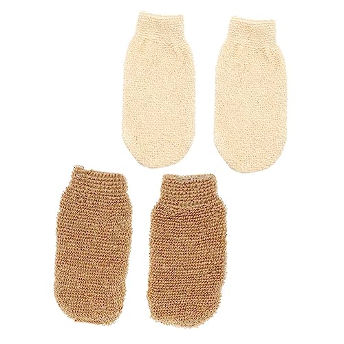 CRILSTYLEO 4 Stück Badehandschuhe Geschirrhandschuhe mittel doppelseitiger Badehandschuh exfoliating glove exfoliate gloves badehandtuch tragbarer Körperwäscher Massagehandschuhe Flachs von CRILSTYLEO