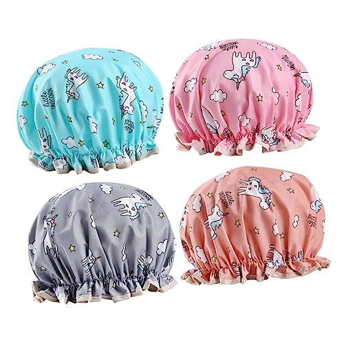 CRILSTYLEO Badekappen Für Erwachsene Jungen Und Mädchen 4-teiliges Set Elastische Badekappe Dicke Duschhaube Atmungsaktive Mütze Druckdesign 27 X 27 Cm von CRILSTYLEO