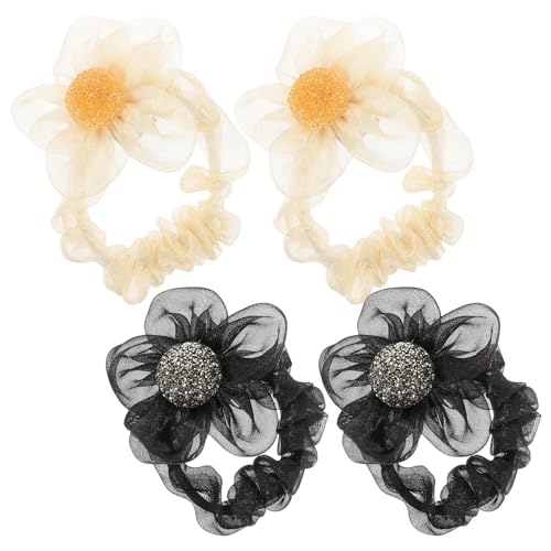 CRILSTYLEO 4stücke Blumen-haargummis Haar-ringe Mit Strass Für Damen Elastische Haarschmuck Für Haartypen Für Partys Fotoshootings Und Besondere Anlässe von CRILSTYLEO