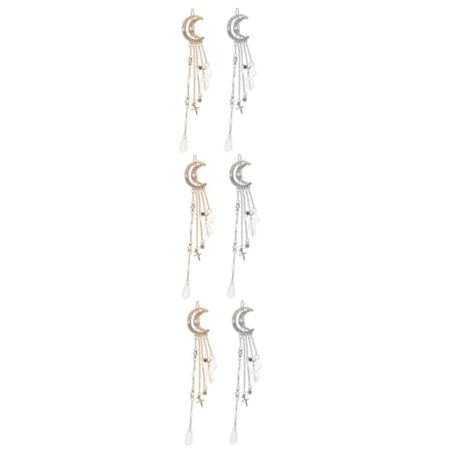 CRILSTYLEO Mond Sterne Haarschmuck 6 Kleine Broschennadeln Broschen Perlen Haarschmuck Silberlegierung Rave von CRILSTYLEO