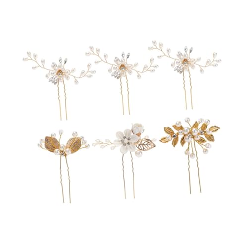 CRILSTYLEO 6stücke Teiliges Handgefertigte U-förmige Perlen-haarspangen Mit Blüten Und Blattdesign Für Braut Und Hochzeitsfeier Goldene Haarschmuck Für Damen Und Mädchen von CRILSTYLEO