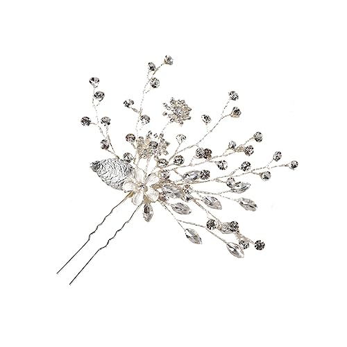 CRILSTYLEO Braut Hochzeit Haarschmuck Hochzeit Haarspange Strass Haarspangen Perlen Tiara Braut Haarnadeln U Form Haarnadel Strass Haar Perle Haarspange Braut Tiara Legierungsmaterial Silber von CRILSTYLEO