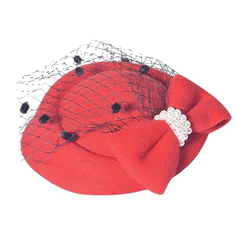 CRILSTYLEO Hochzeits-hut-haarclip Mit Elegantem Spitzen-bowknot Festes Haarschmuck-accessoire Für Frauen Für Hochzeiten Partys Und Festliche Anlässe Rot von CRILSTYLEO