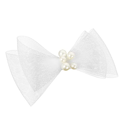 CRILSTYLEO Mesh-Perlen-Kopfschmuck Haarperlen Haarschmuck für die Braut Brautgeschenk Haarspangen für Mädchen Frau ribbon ripsband Haarschleifen kleine Haarspangen Gittergewebe Weiß von CRILSTYLEO