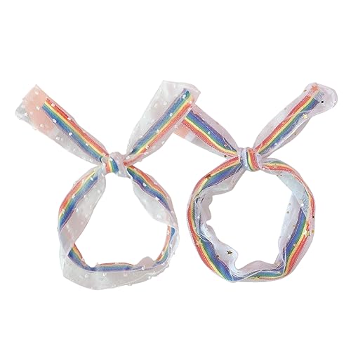 CRILSTYLEO 2stücke Regenbogen Haarschmuck Bunte Netzspitzen Haargummis Mit Sternen Und Punktedesign Für Damen Für Partys Und Besondere Anlässe von CRILSTYLEO