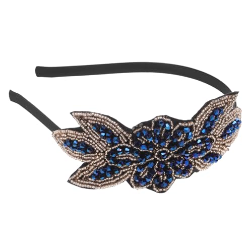 CRILSTYLEO Stirnband im Stil der 1920er Jahre Perlenstirnband für Hochzeit und Party funkelnde Kopfbedeckung für Frauen leichtes und exquisites Perlendesign Blau von CRILSTYLEO