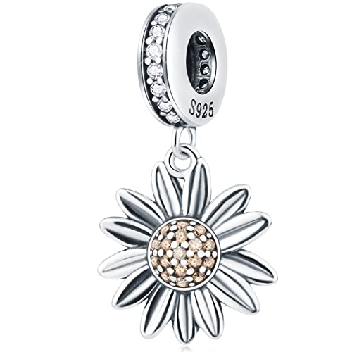 Daisy Flower Anhänger Charms, Vintage 925 Sterling Silber Gänseblümchen Blume Bead Dangle Sonnenblume CZ Perlen, passt Pandora Muttertag Halskette Armband, Geschenk für Tante/Oma von CRISNATA