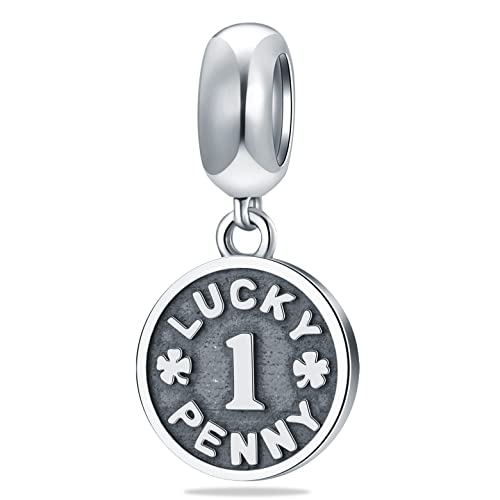 Glückliche Penny 1 Münze Charm Anhänger, Fit Pandora Halskette Armband, 925 Sterling Silber Lucky Penny 1 mit vierblättriges Kleeblatt Bead, Geschenk für beste Freunde/Mama/Schwester von CRISNATA