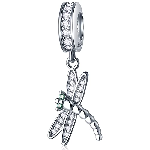 Grüne Augen Libelula Anhänger Charms-fit Pandora Insekt Tier Armband/Halskette, 925 Sterling Silber Funken CZ Libelula Dangle Perlen, Geschenk für Enkelin/Schwester im Gesetz/Enkel von CRISNATA