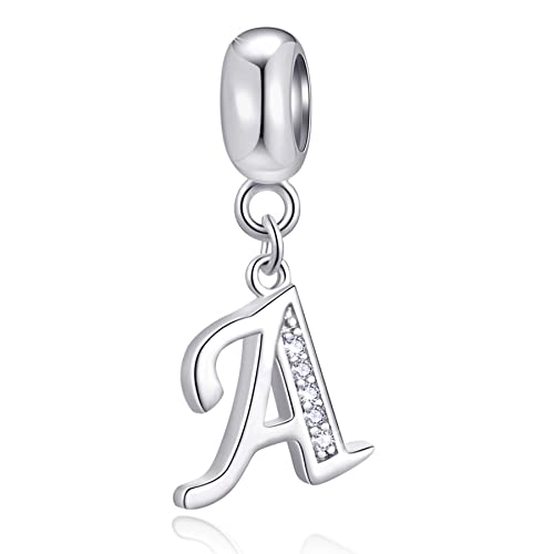 Initial A Anhänger Charm, Brief A Charms Fit Pandora Halskette Armband, 925 Sterling Silber Dangle CZ Birthstone Alphabet Perlen von CRISNATA