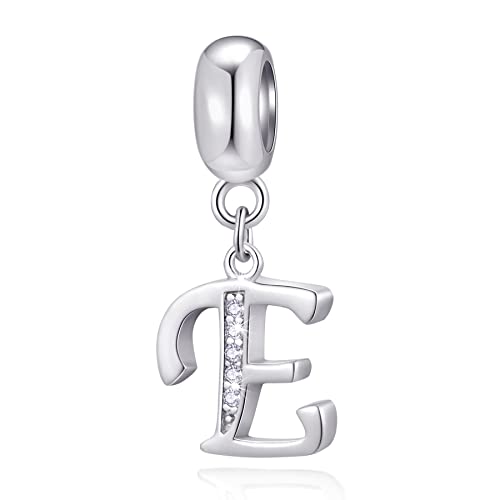 Initial E Anhänger Charm, Buchstabe E Charms Fit Pandora Ostertag Armband, 925 Sterling Silber Dangle CZ Alphabet Perlen von CRISNATA