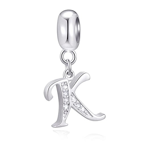 Initial K Anhänger Charm, Buchstabe K Charms Fit Pandora Stil Armband, 925 Sterling Silber Dangle CZ Alphabet Perlen von CRISNATA