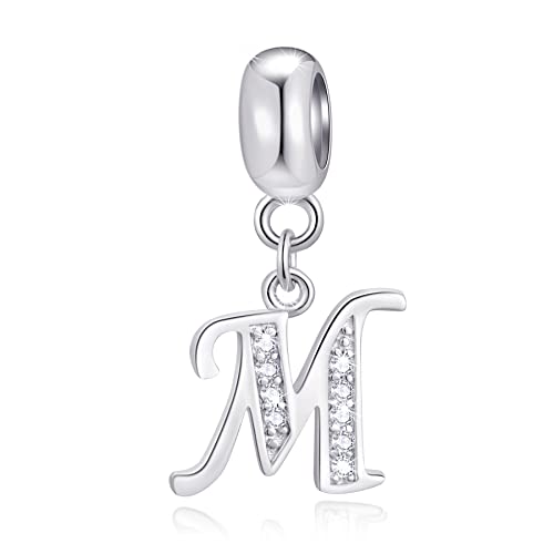 Initial M Anhänger Charm, Buchstabe M Charms Fit Pandora Muttertag Armband, 925 Sterling Silber Dangle CZ Alphabet Perlen von CRISNATA