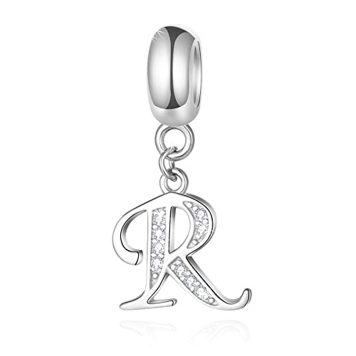 Initial R Anhänger Charm, Buchstabe R Charms Fit Pandora Stil Armband, 925 Sterling Silber Dangle CZ Birthstone Alphabet Perlen von CRISNATA