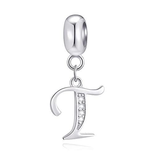 Initial T Anhänger Charm, Buchstabe T Charms Fit Pandora Halskette Armband, 925 Sterling Silber Dangle CZ Birthstone Alphabet Perlen Initial T Anhänger Charm, Buchstabe T Charms Fit Pandora Halskette Armband, 925 Sterling Silber Dangle CZ Birthstone Alphabet Perlen von CRISNATA