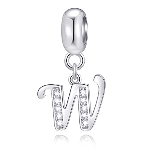 Initial W Anhänger Charm, Buchstabe W Charms Fit Pandora Frauen Armband, 925 Sterling Silber Dangle CZ Birthstone Alphabet Perlen von CRISNATA