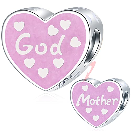 Rosa Emaille Godmother Herz Charms, passt Pandora Muttertag Armband, 925 Sterling Silber Gott Mutter Mutter Mutter Mutter Mutter Mutter Göttin Perlen, Weihnachten Thanksgiving Geschenk von CRISNATA