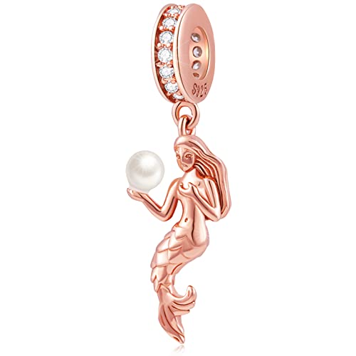 Roségold Meerjungfrau Mit Perlen Anhänger Charms, Pandora Ozean Armband, 925 Sterling Silber kleine Meerjungfrau Ariel Prinzessin Sea Life baumeln Perle, Geschenk für Tochter/Mama/Mädchen von CRISNATA