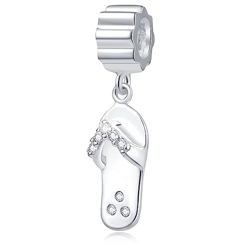 Strand Flip Flop Slipper Anhänger Charms Fit Pandora Sommer Armband, 925 Sterling Silber Dangle Slipper Schuh mit CZ Perlen, Geschenke für Freund/Schwester/Reise Souvenir/Flitterwochen Strand Flip Flop Slipper Anhänger Charms Fit Pandora Sommer Armband, 925 Sterling Silber Dangle Slipper Schuh mit CZ Perlen, Geschenke für Freund/Schwester/Reise Souvenir/Flitterwochen von CRISNATA