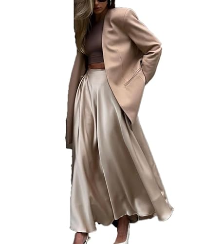 Ausgestellter Damen Maxirock aus Satin Trendiger fließender Langer Rock Elegante Röcke aus Satin in A Linie von CRITOR