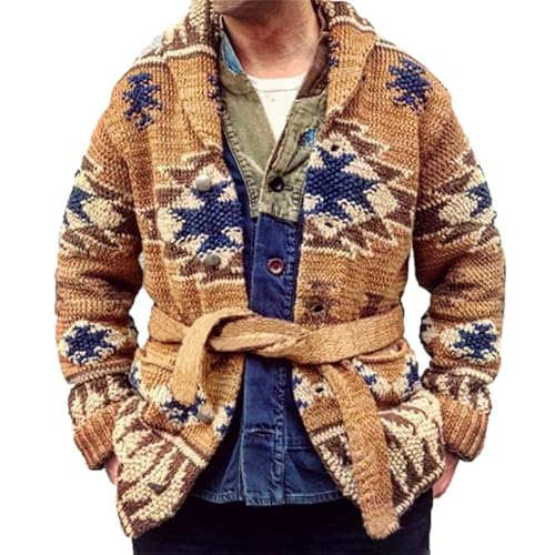 CRITOR Azteken-Strickjacke für Herren. Strickjacke mit durchgehendem Reißverschluss für Herren, Knopfleiste, Azteken-Western-Strickpullover von CRITOR