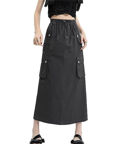 CRITOR Damen-Cargorock mit Kordelzug, Langer Y2K-Cargorock, hoher Taillen-Y2k-Cargorock von CRITOR