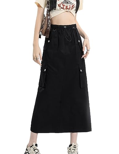 CRITOR Damen-Cargorock mit Kordelzug, Langer Y2K-Cargorock, hoher Taillen-Y2k-Cargorock von CRITOR