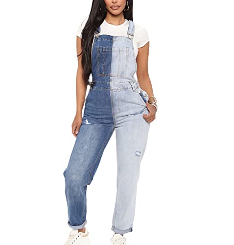 CRITOR Damen Slim FIt Denim Latzhose Gewaschene Patchwork Farbe Jeans Overall Latzhose von CRITOR