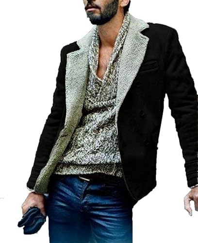 CRITOR Herren-Jacke aus Kunstleder Vintage-Stil mit Fleece gefüttert Blazer Winter-Reversmäntel und -Blazer von CRITOR