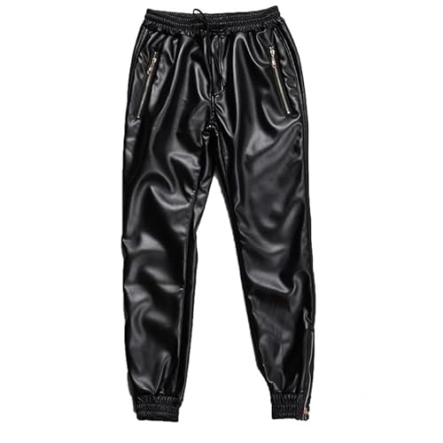 CRITOR Herren Leder Cargo Jogger Faux Leder Schwarz Bikerhose Streetwear wasserdichte PU -Tech -Wear -Hose von CRITOR