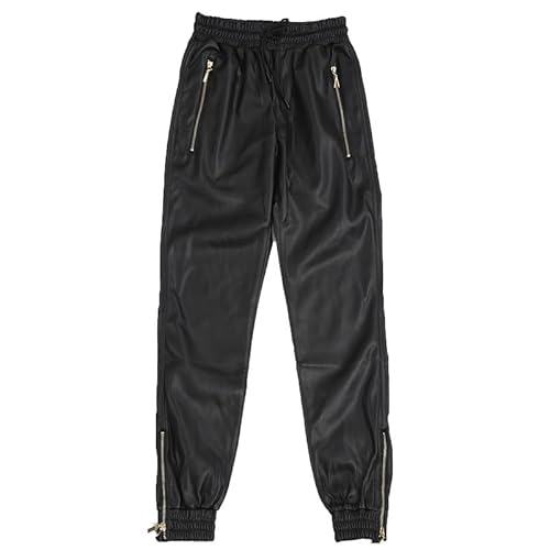 CRITOR Herren Leder Cargo Jogger Faux Leder Schwarz Bikerhose Streetwear wasserdichte PU -Tech -Wear -Hose von CRITOR