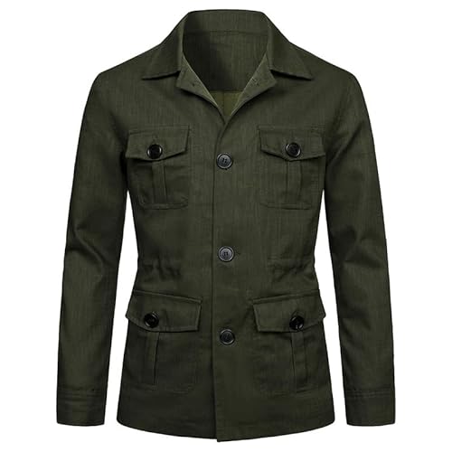 CRITOR Herren-Leinen-Safari-Jacke, leichte, lässige Safari-Jacke, Herren-Herbst-Safari-Blazer-Outwear von CRITOR