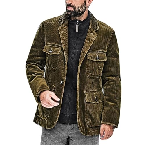 CRITOR Herren Schwarze Cordjacke Vintage Cord Blazer Jacke Herren Western Arbeitsblazer Mantel Größe S-3XL von CRITOR