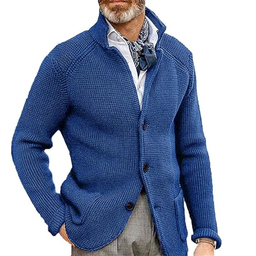 CRITOR Herren-Strickjacke mit Zopfmuster und Knöpfen Stehkragen Strickjacke Strickjacke mit Tasche von CRITOR