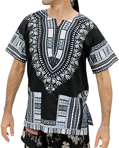 CRITOR Herren afrikanische Kente -Hemden, Langarm Dashiki Button Down Hemd Plus Size von CRITOR