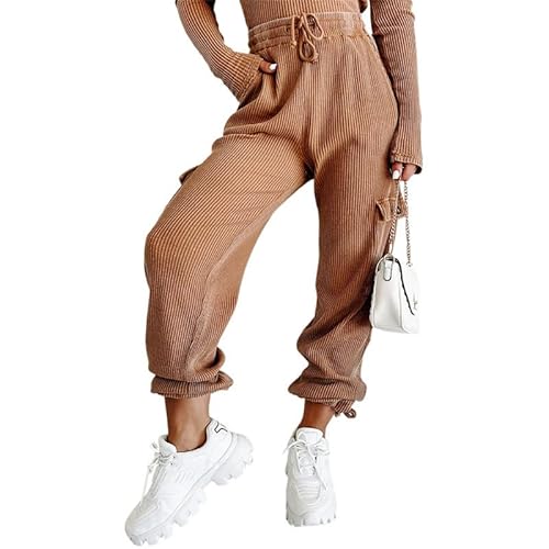 CRITOR Lässige Damen Cordhose mit Kordelzug entspannte Stretch Passform Cord Cargo Kampf Jogginghose mit Taschen von CRITOR